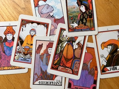 A photo of archetype cards. 